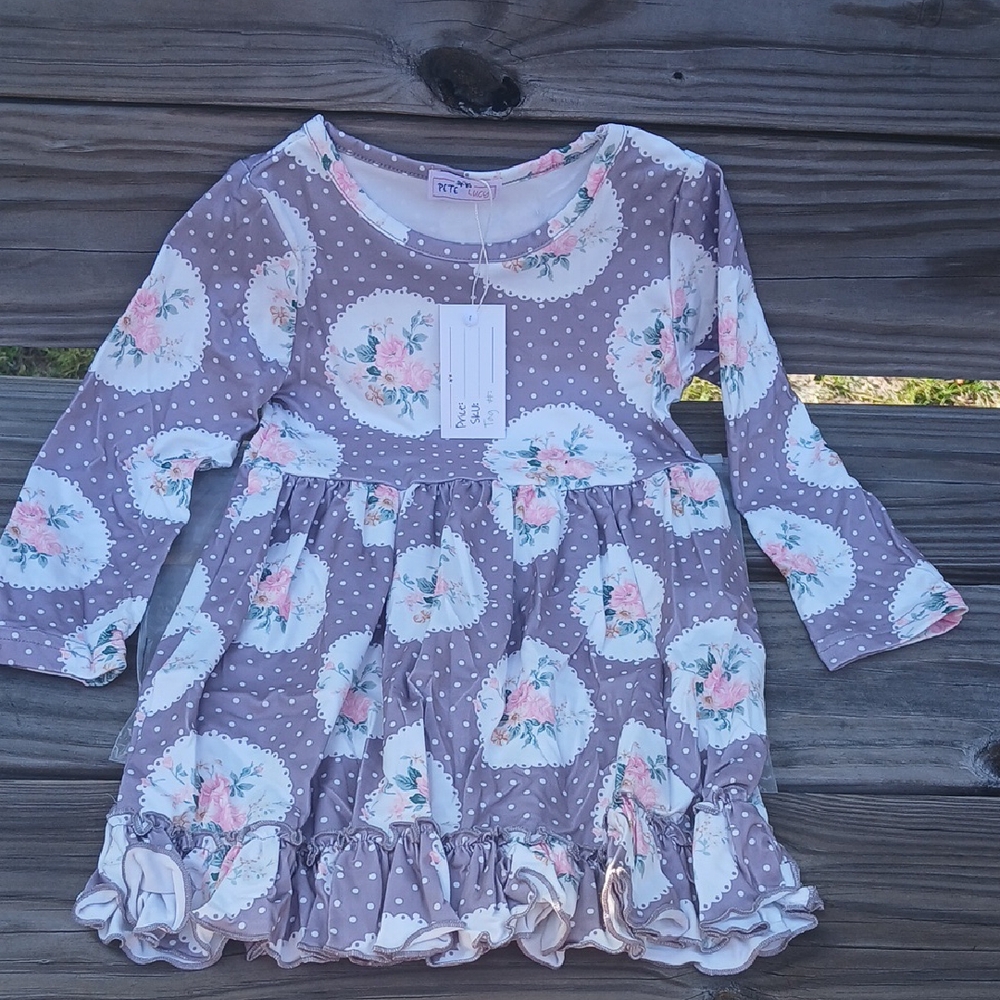 Pete + Lucy  Purple Floral  Long Sleeve Crew Neck dress, 3T